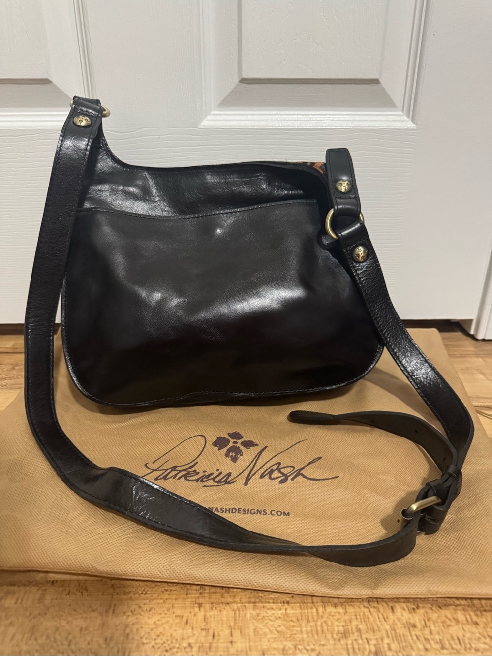Patricia Nash Leopard-Print Flap Crossbody in Brown and Black - Picture 2 of 3